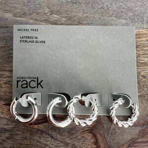 🍭6/$30 New Nordstrom Small Metallic Simple Silver Hoop Earring Set